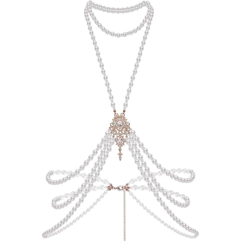 1920s Pearl Body Chain Flapper Costume Art Deco Evening Party Accessory